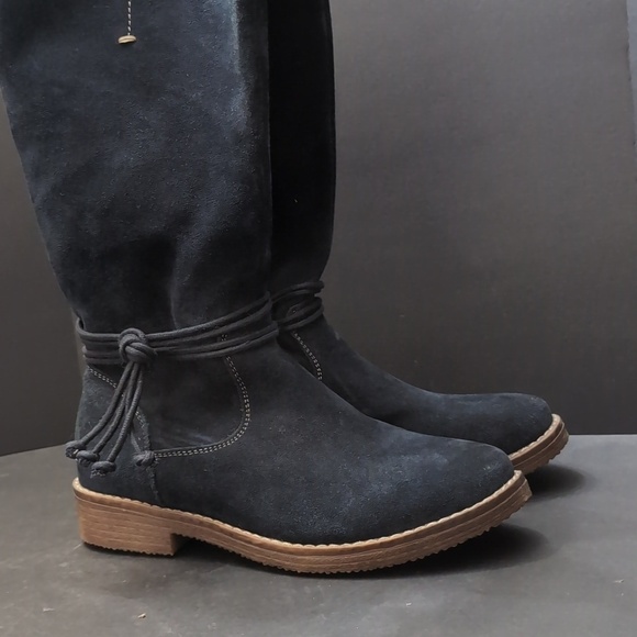 Reflexan Laufkomfort Shoes - Reflexan Laufkomfort Woman's Blue Suede Leather Mid-caf Zippered Boots,Size 40